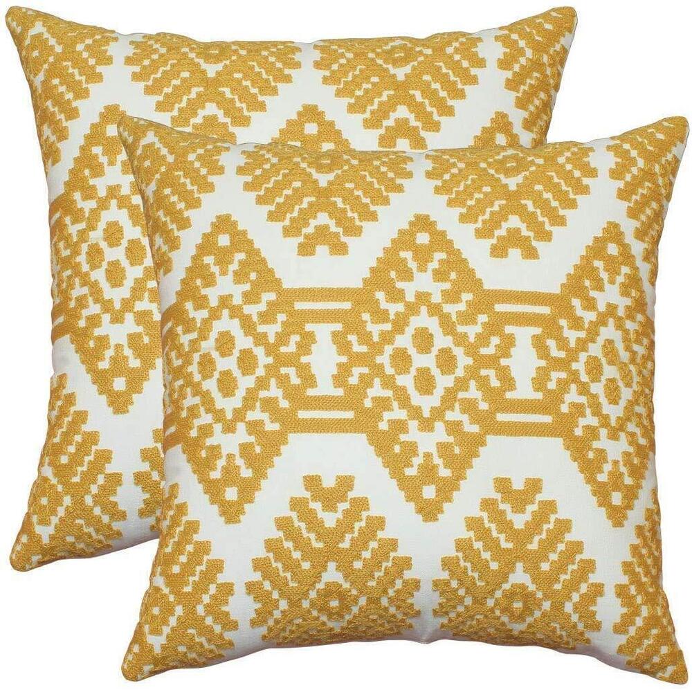 5350 Mustard Yellow Embroidered Pillow Covers Fall Decorative Throw